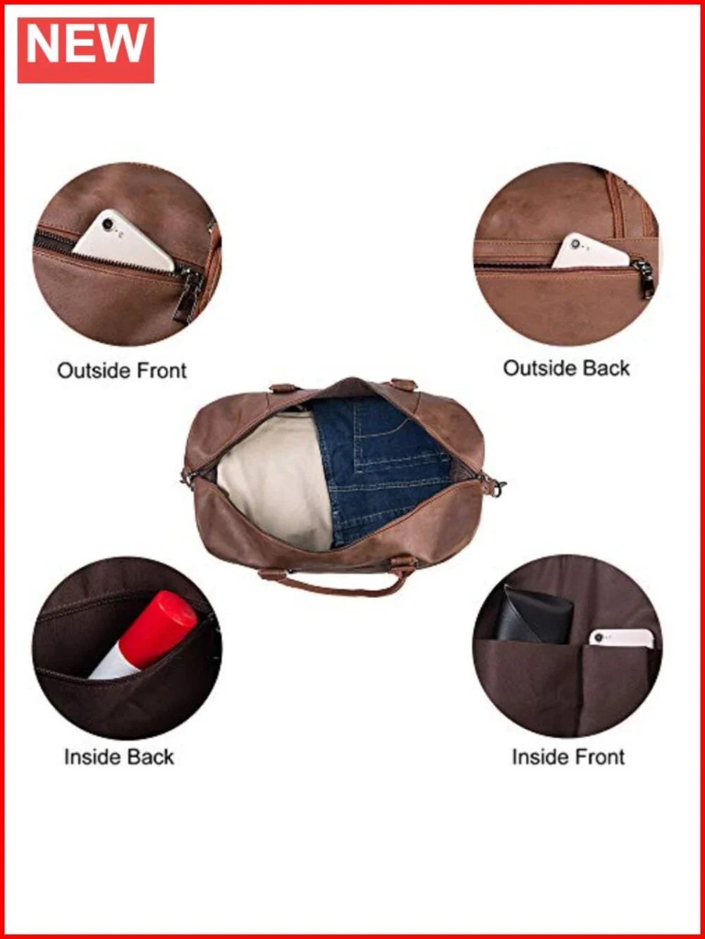 Waterproof 52L Leather Travel Duffel Bag with Shoe Pouch